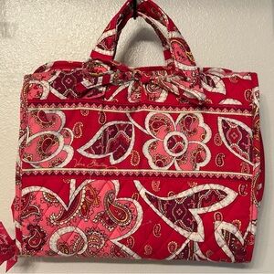 Vera Bradley Red and Pink Travel Bag with Quilted Paisley Design